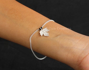 925 Silver Leaf Bracelet, Dainty Charm Bracelet, Leaf Bracelet for Women, Gift for her