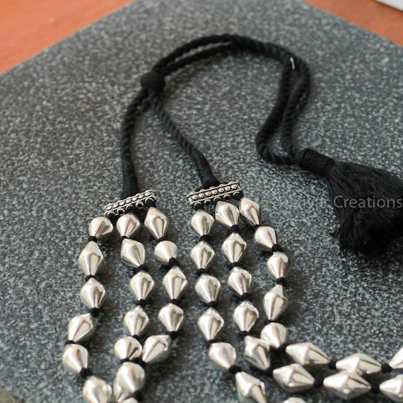 925 Silver Dholki Bead Necklace: Kolhapuri Ethnic Jewelry