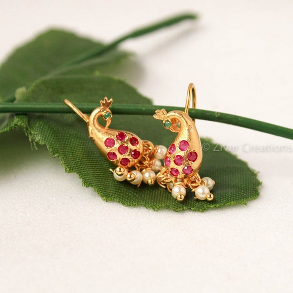 Red green cz stone Stylish pearl kundan designer beautiful earrings
