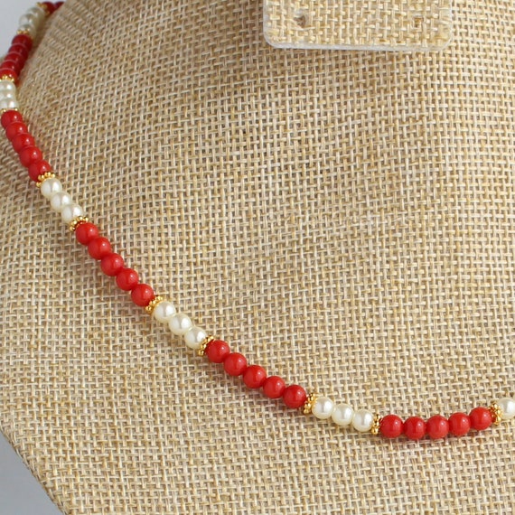 Coral and cheap pearl necklace