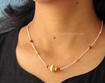 Short 925 Silver Italian Coral Necklace