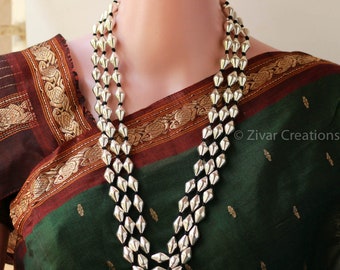 925 Silver Dholki Bead Necklace: Kolhapuri Ethnic Jewelry