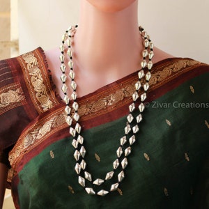 925 Silver Dholki Beaded Necklace: Kolhapuri Maharastrian Jewelry