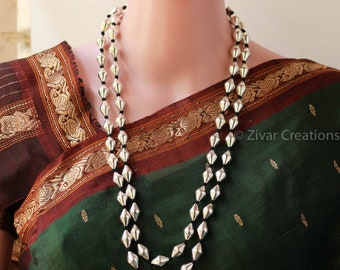 925 Silver Dholki Beaded Necklace: Kolhapuri Maharastrian Jewelry
