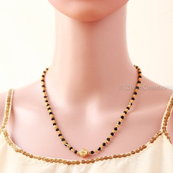 Black Crystal Maharashtrian Modern Mangalsutra Indian Jewelery Indian Short Necklace Daily Wear Gift For Her Dainty Jewellery