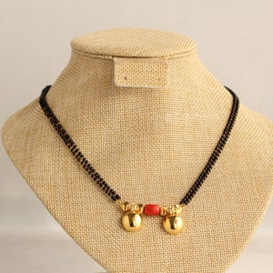 Two Vati Gold-Plated Coral Mangalsutra, Gift For Her, Nallapusalu, Indian Coral Mangalsutra, Thali, Daily Wear