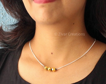 Gold Beads Silver Mangalsutra, 925 Silver Chain, Daily Wear Chain, Indian Jewelry