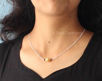 Gold Plated Dholki Bead Silver Chain Mangalsutra, Silver Indian Jewelry