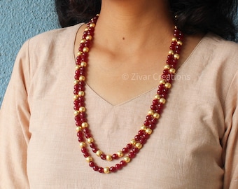 Red and Gold Beads Indian Necklace: Party & Wedding Wear
