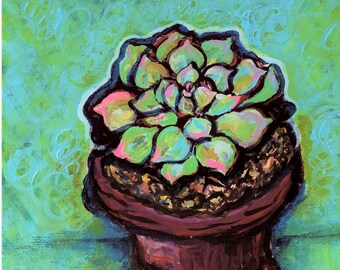 Succulents Art Print, Wall Art Print, Multi Size, Acrylic Painting Art Print, Painting, Plants, Gardening