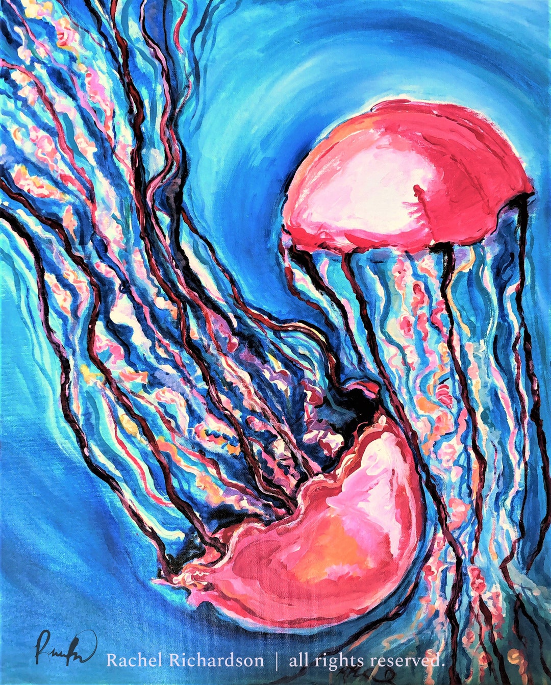 Jellyfish Art Print. Choose Your Size, Acrylic Painting Art Print