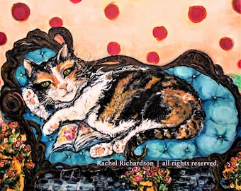 Cat Art Print, Choose Your Size, Acrylic Painting, funny calico cat colorful