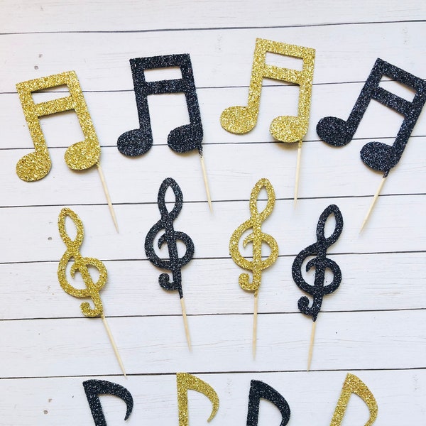 Music Note Cupcake Toppers, Music Theme Party  Toppers, Music Cupcake Picks for Musician Birthday, Music Party Decor, Musical Decorations