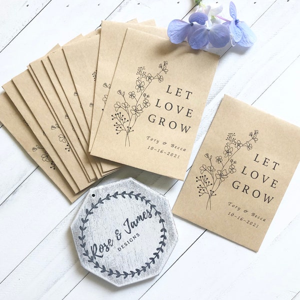 25 Seed packet favors, Wedding seed packets, Bridal shower Favor seed packs, Kraft baby shower envelope pouches, seed wedding favor