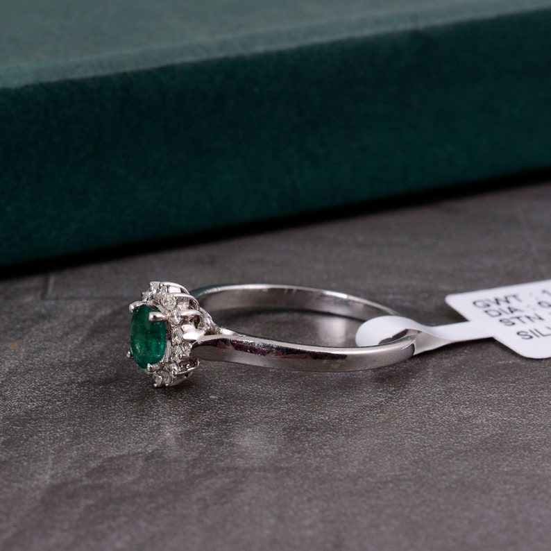 Oval Emerald Engagement Ring *Emerald Ring *Art Deco Ring* Sterling Silver *Promise Ring *Wedding Ring *925 Silver Ring *Mother/'s day Gift