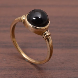 Oval Black obsidian Ring, Boho Ring, 14k Gold Plated Ring, natural Black obsidian Gemstone Ring for her, natural Stone ring, mom gift ring
