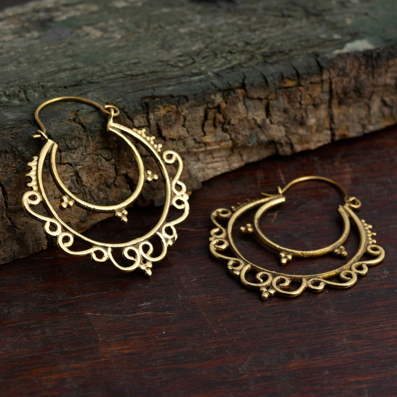 brass earrings hammered brass earrings bohemian earrings spirals earring