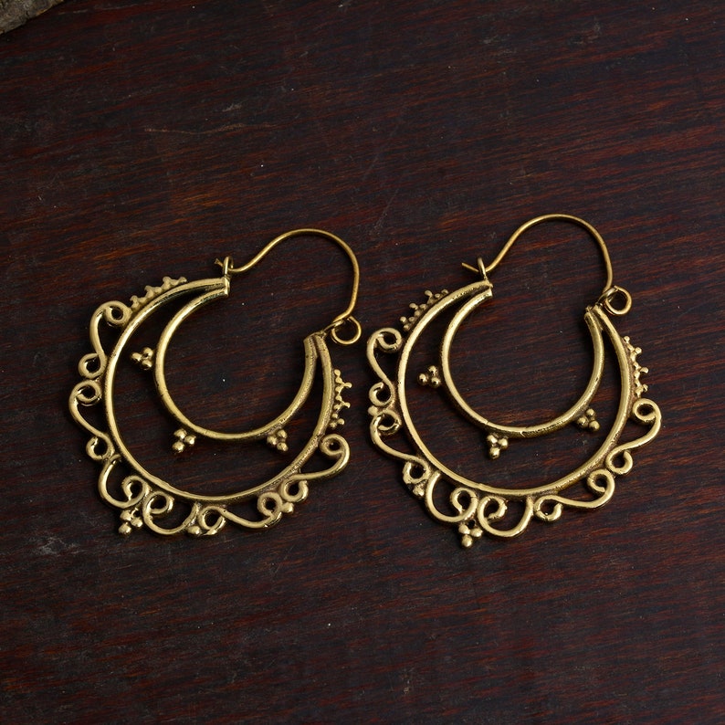 brass earrings hammered brass earrings bohemian earrings spirals earring