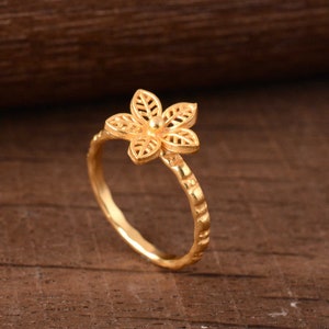 Gold Flower Ring, Designer Flower Ring, Small Flower Ring, Rose Ring, Artisan Ring, Gold Vermeil Ring, Dainty Ring, Gold Floral Ring