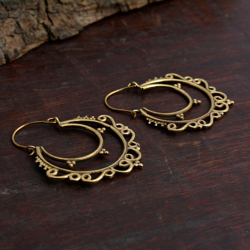 brass earrings hammered brass earrings bohemian earrings spirals earring