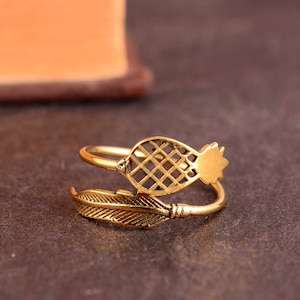 Pineapple Ring, Adjustable Gold Feather Ring, Minimalist Ring, Feather Ring, Gold Ring For Women, Everyday Ring, Pineapple Jewelry.