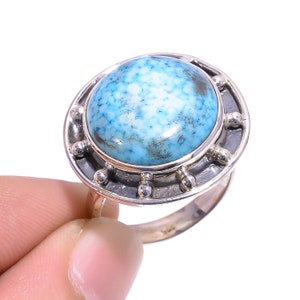 Natural Turquoise Ring , 925 Sterling Silver Ring , Handmade Ring , Round Turquoise Ring , December Birthstone Ring , Lucky Ring, Women Ring