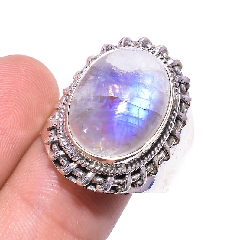 wedding ring handmade silver ring rainbow moonstone 925 silver jewelry,solid silver ring birthstone ring
