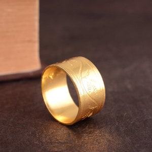 Wide Band Ring, Simple Band Ring, 18k Gold Plated Ring, Unisex Ring, Gold Wide Pattern Band Ring, Wedding Band Ring, Cigar Band Ring.