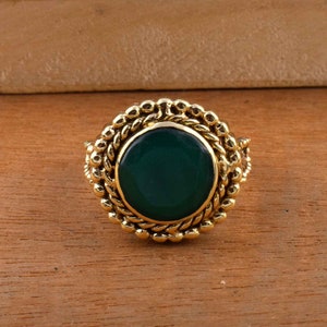 Green Onyx Ring, 18k Gold Plated Green Onyx Ring, Boho Statement Ring, Engagement Ring, Green Onyx Jewelry, Bridesmaid Gift, Deco Ring.