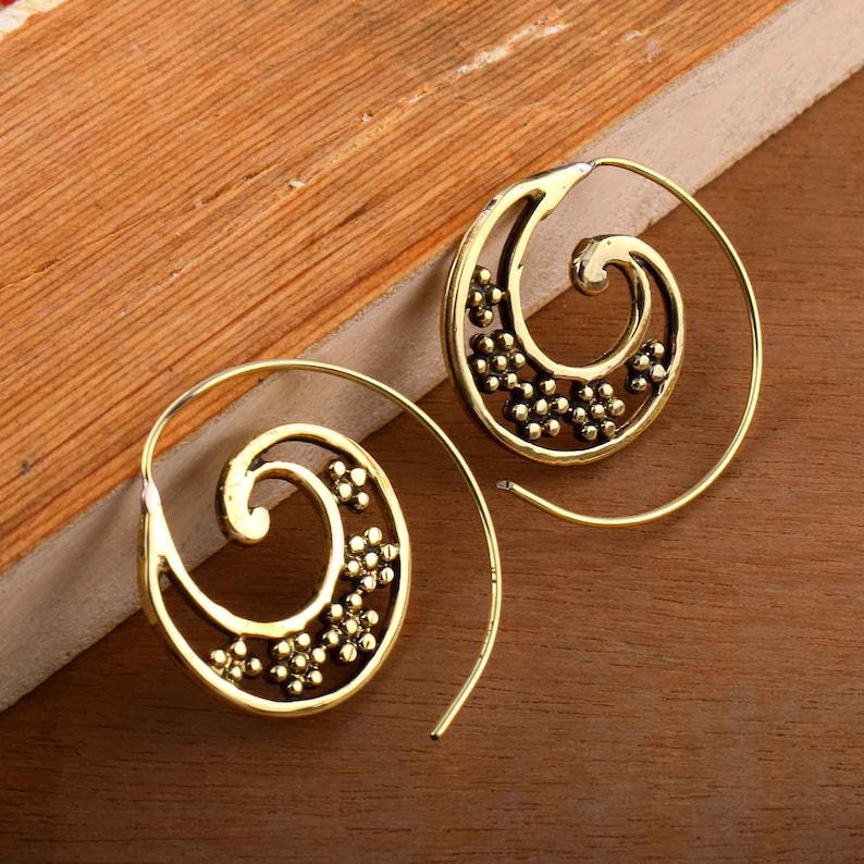 ethnic earring A+Brass earrings brass geometric earring hoops mandala sacred geometry brass earring Festival earring