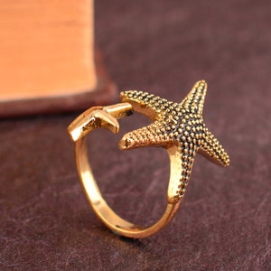 Starfish Ring,  Adjustable  Ring,  18k Gold Ring, Brass Design Ring, Unique Ring, Starfish Jewelry,  Handmade Ring, Gift For Her
