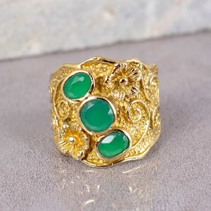 Green Onyx Ring, 18k Gold Ring, Statement Ring, Green Stone Ring, Anniversary Ring, Onyx Jewelry, Promise Ring, Gift For Her, Valentine Gift