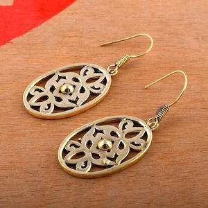 Floral Brass Earrings, Dangle Earrings, Flower Design Earrings, Drop Earrings, Boho Earrings, Vintage Style Earrings, Gift For Her
