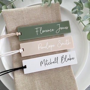 Personalised SLIM DESIGN Luggage tags  | Custom Name Acrylic wedding favor | Natural Beige or Pink Place cards | BOHO favours for weddings