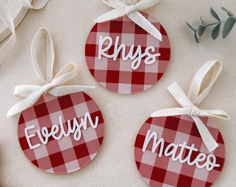 Adornos navideños personalizados GINGHAM de lujo, decoración navideña, adorno navideño con nombre familiar personalizado, regalo de Navidad