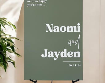 Letrero de boda A1 - Diseño HAPPY You're Here, letrero de bienvenida para boda, letrero de boda con arco, letrero de bienvenida para boda de acrílico