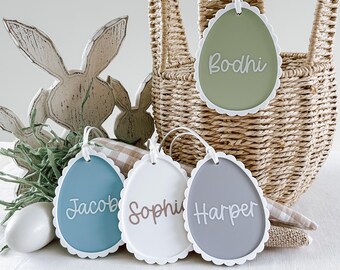 Huevo de Pascua acrílico festoneado, regalo de Pascua personalizado para niños de 2026, etiqueta de regalo para canasta de Pascua