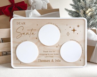 Bandeja de galletas y leche de Papá Noel, decoración navideña familiar personalizada Bandeja de Papá Noel, tablero navideño personalizado Golosinas de Papá Noel y renos