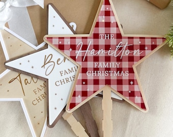 Adornos navideños personalizados para la punta del árbol, estrella navideña personalizada, estrella navideña con nombre.