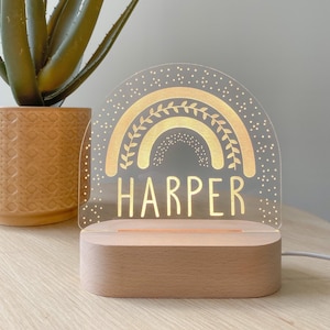 Personalised RAINBOW Night Light | Kids custom Name Night light | Acrylic wooden Lights | Personalize Nursery Decor | Custom baby gifts