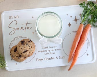 Bandeja de galletas y leche de Papá Noel, decoración navideña familiar personalizada Bandeja de Papá Noel, tablero navideño personalizado Golosinas de Papá Noel y renos