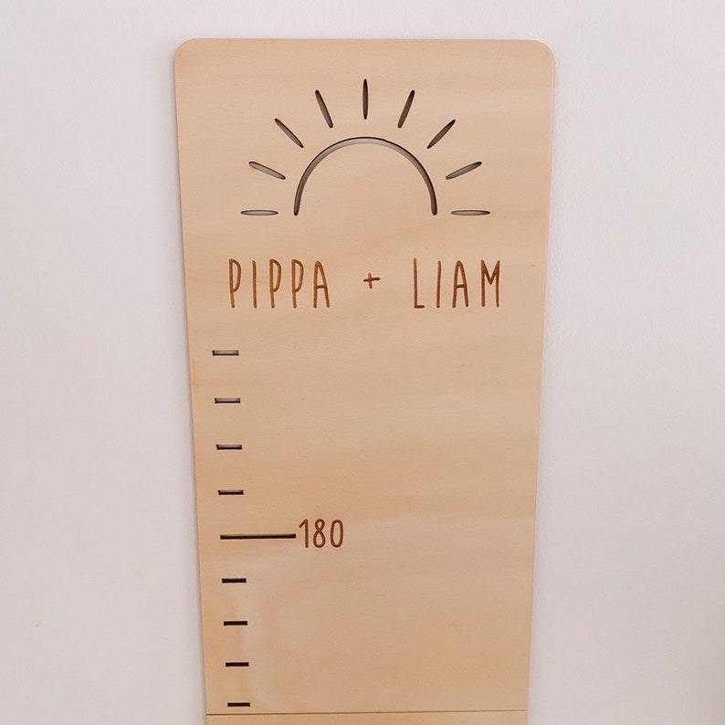 Kids wooden personalised name growth chart height ruler. Boho wooden nursery kids room decor.