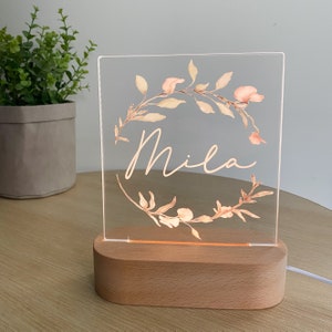 Personalised BLUSH WREATH Night Light | Kids Printed Night Light | Personalised Nursery Decor | Custom Gifts for kids | Name lamp