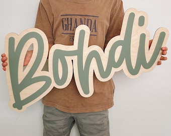 Placa de nombre de doble capa, fuente con escritura a mano, nombres con escritura a mano en madera, decoración infantil, letrero de pared infantil personalizado, letrero con nombre en 3D, letras de nombre, letras de madera
