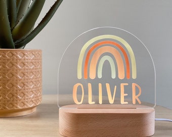 Luz de noche ARCOÍRIS neutra personalizada / Luz de noche impresa para niños / Decoración de guardería personalizada / Regalos personalizados para bebés /