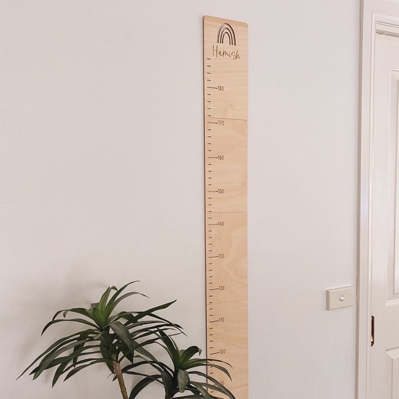 Kids wooden personalised name growth chart height ruler. Boho wooden nursery kids room decor.