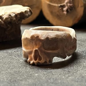 Antler Carved Skull Ring