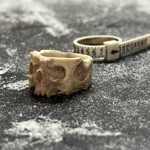 Antler carved skull ring