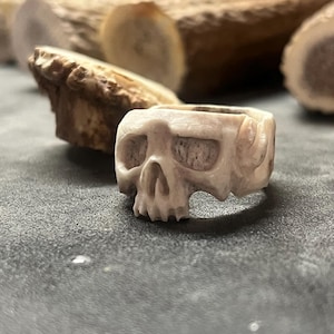 Antler Carved Skull Ring