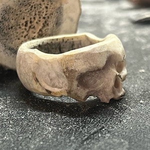 Antler Carved Skull Ring